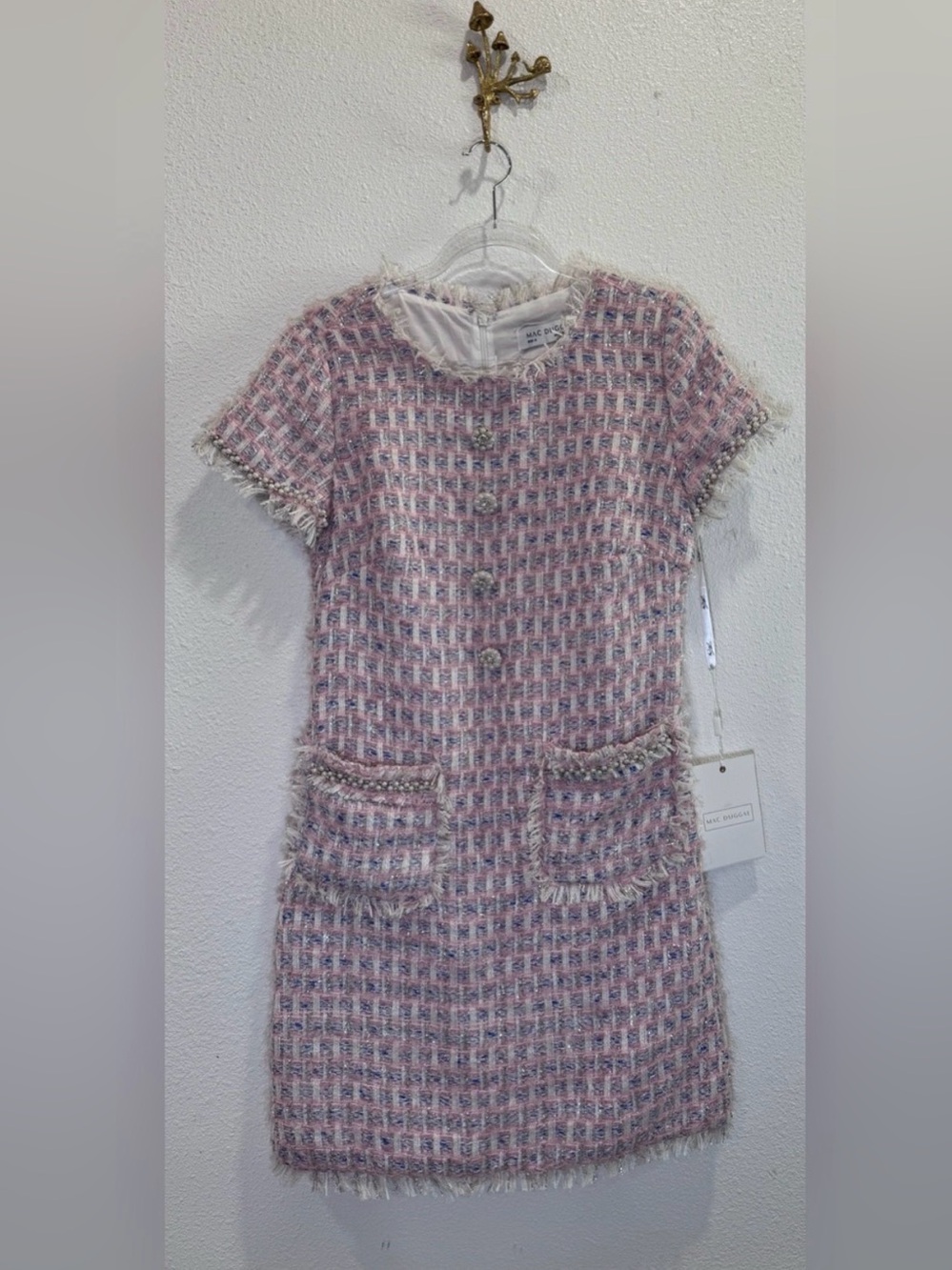 NWT Mac Duggal Pink Tweed Short-Sleeve Shift Dress in Size Small - Picture 3 of 11